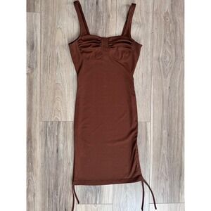 J.O.A. Brown Ribbed Bustier Bodycon Mini‎ Dress SM Going Out Earthy Minimalist